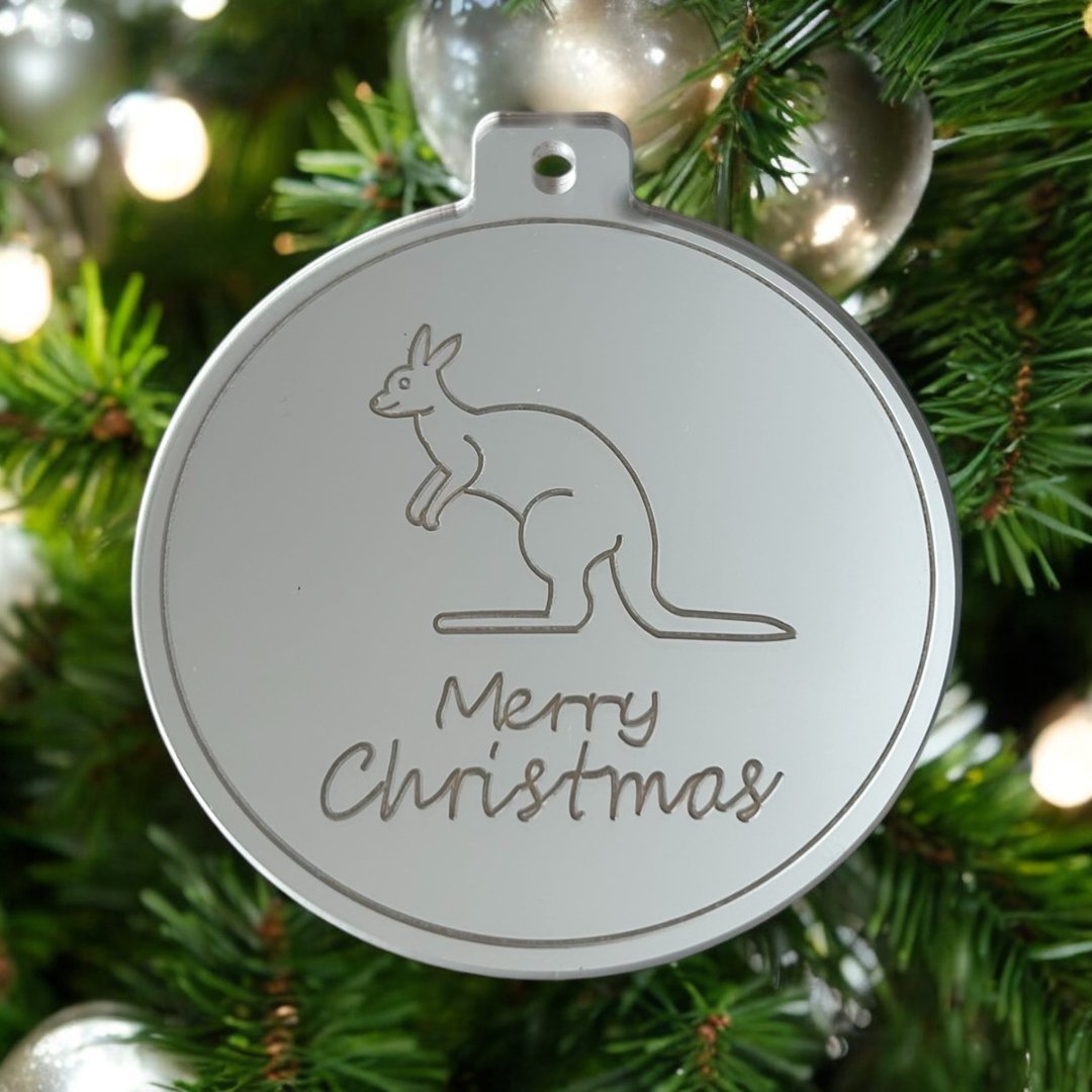 Australian theme silver kangaroo Christmas bauble 