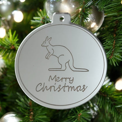 Australian theme silver kangaroo Christmas bauble 
