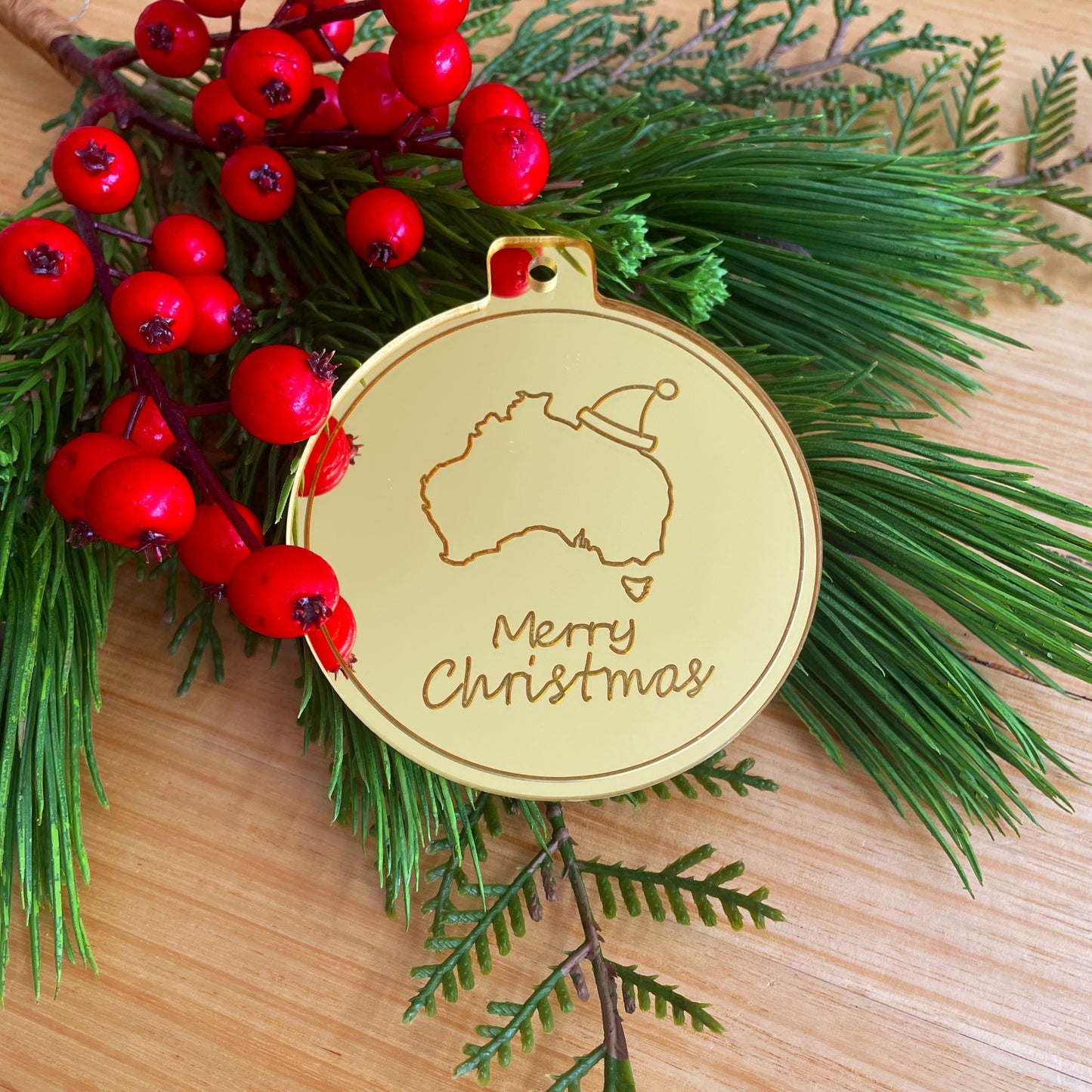 Australian theme gold Christmas bauble 