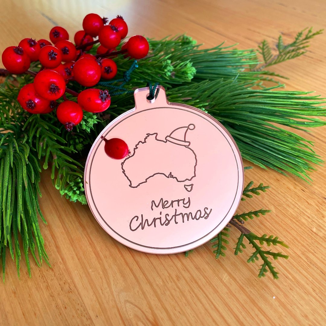 Australian theme rose gold Christmas bauble 
