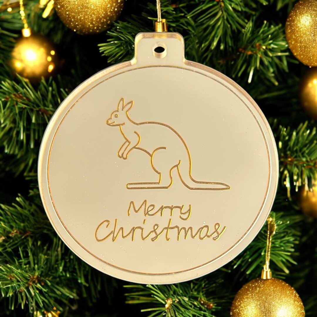 Australian theme gold kangaroo Christmas bauble 